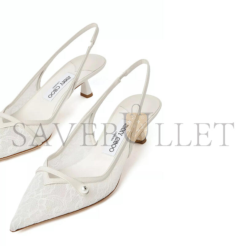 JIMMY CHOO AMITA 45 SLINGBACK PUMPS IN LACE & LEATHER 